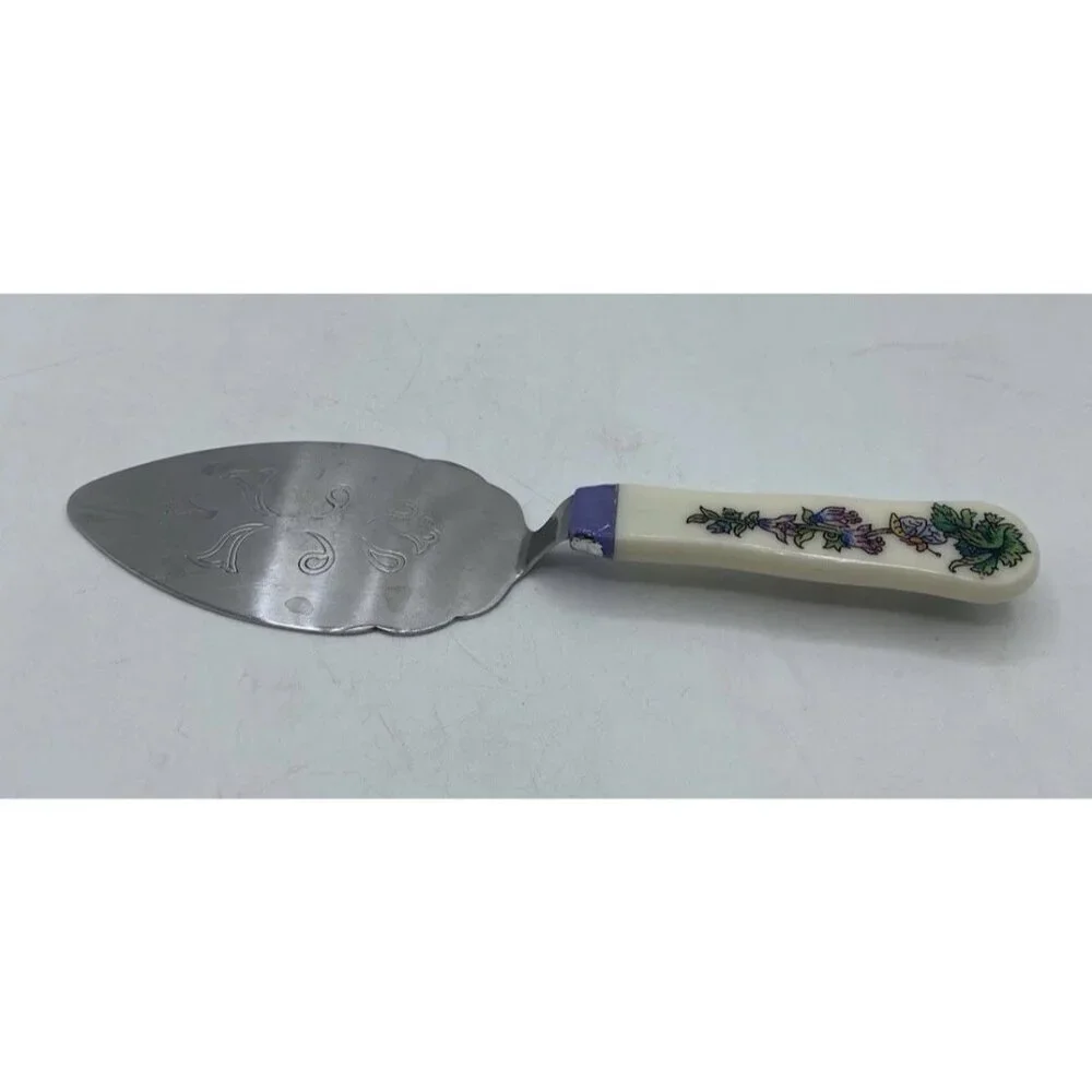 Vintage Pie Cake Knife Etched Design Blade Floral Print Handle Cottagecore 6.5 